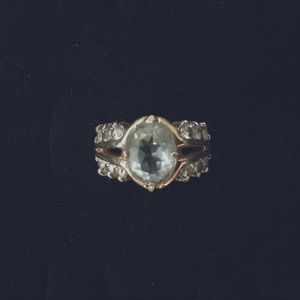 Gold plated silver ring with CZ and blue stone